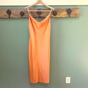 House of Harlow 1960 Slip‎ Dress Medium Chain Strap Cowl Neck Copper Midi